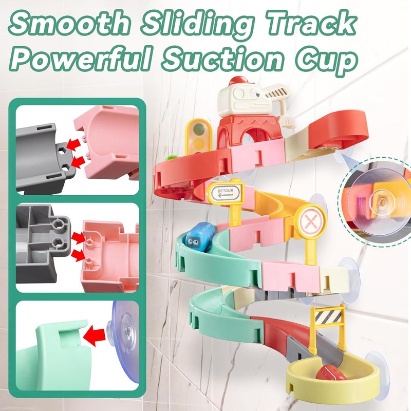 Aprilwolf Store Car Slide Bath Toys for Kids Ages 4-8, Wall Track Building Set for 3-5 Year Old, Fun DIY Kit Bathtub Time Birthday Gift for Toddler Boys & Girls (37 PCS) - Image 3